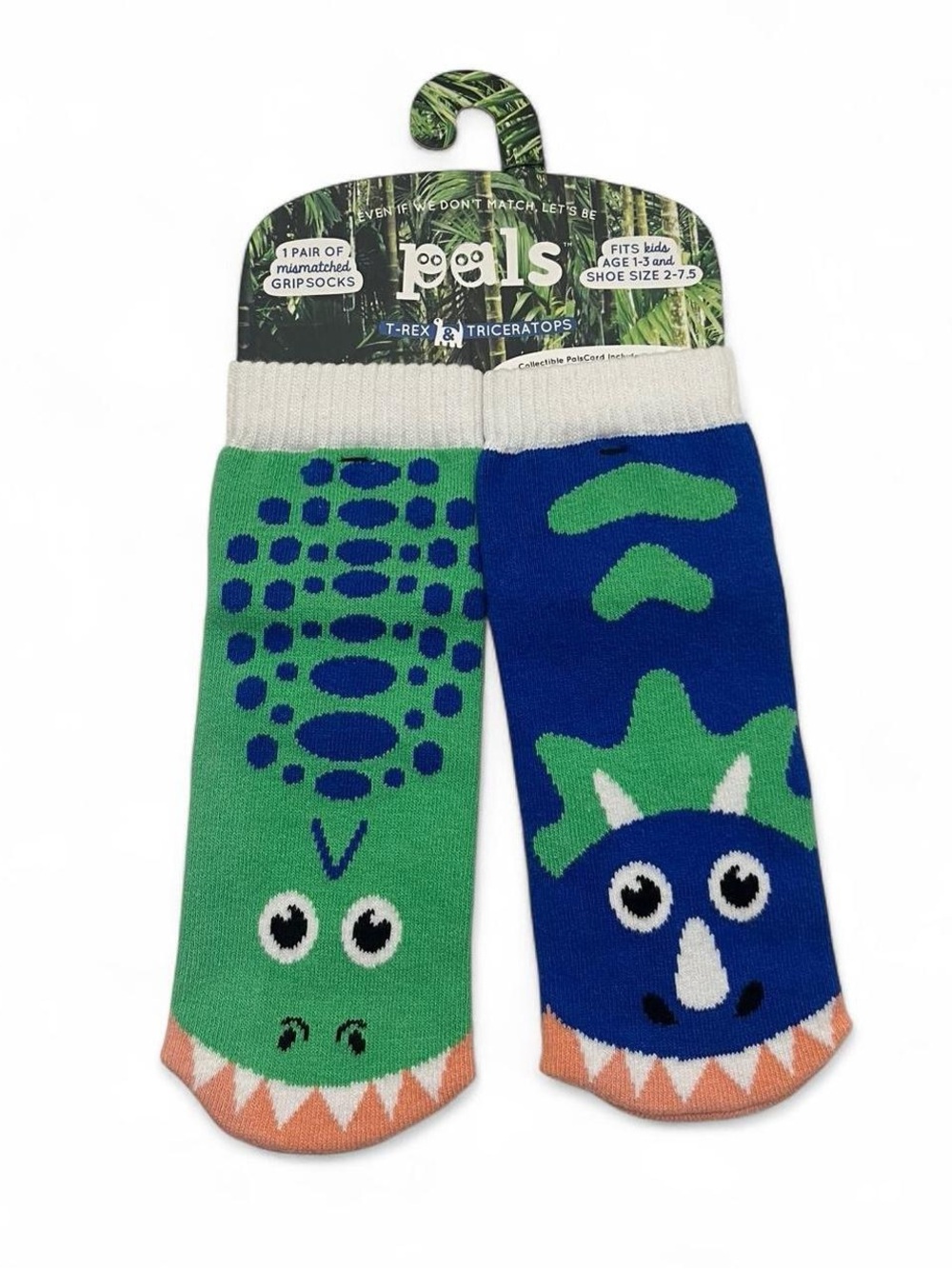 One Pair Toddler Boy Mismatched Stretchy Tube Grip Socks Dinosaur Pals NWT